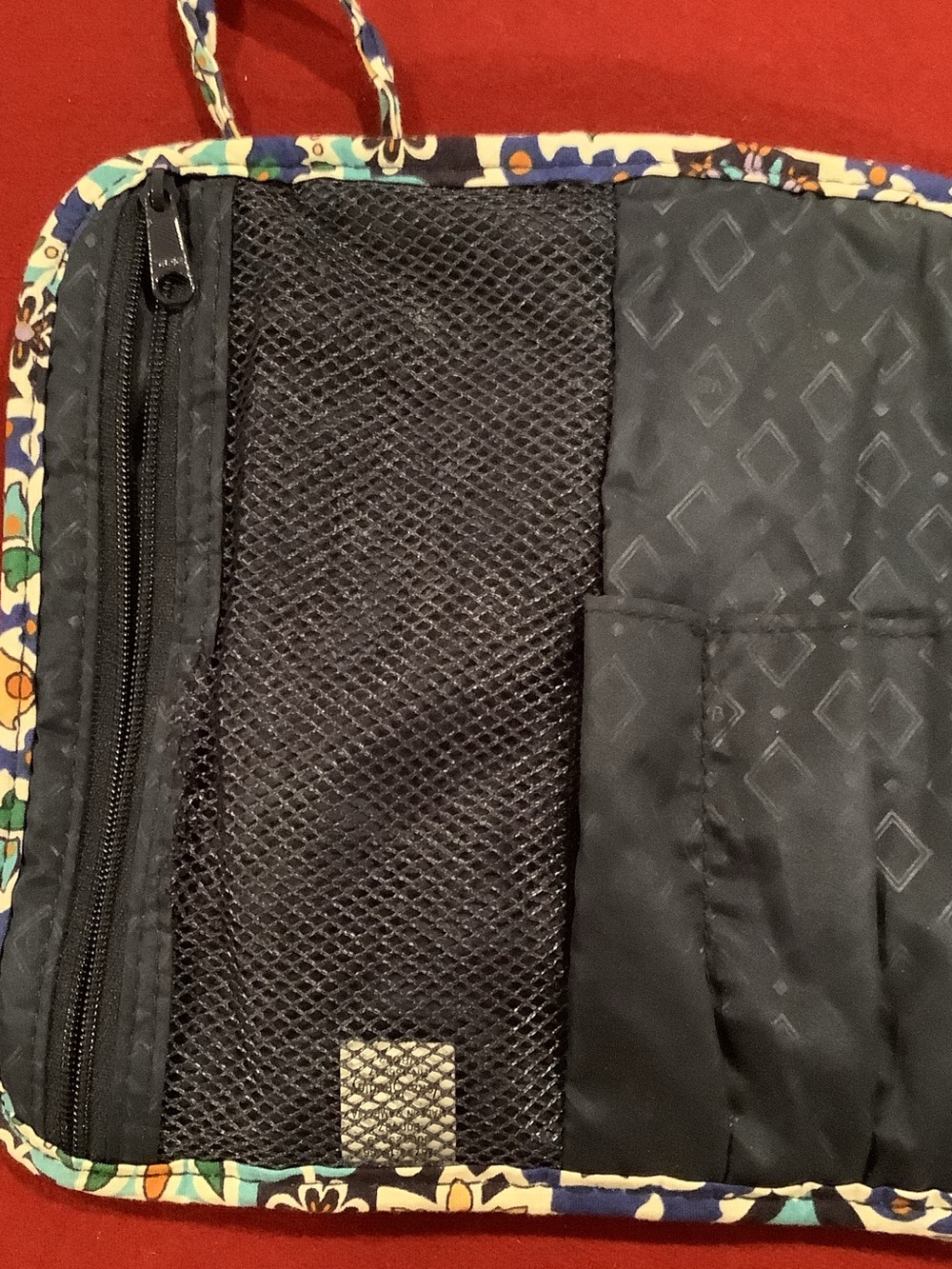 Patterned Quilted Roll-Up Organizer in Navy, Teal & White - Picture 4 of 6